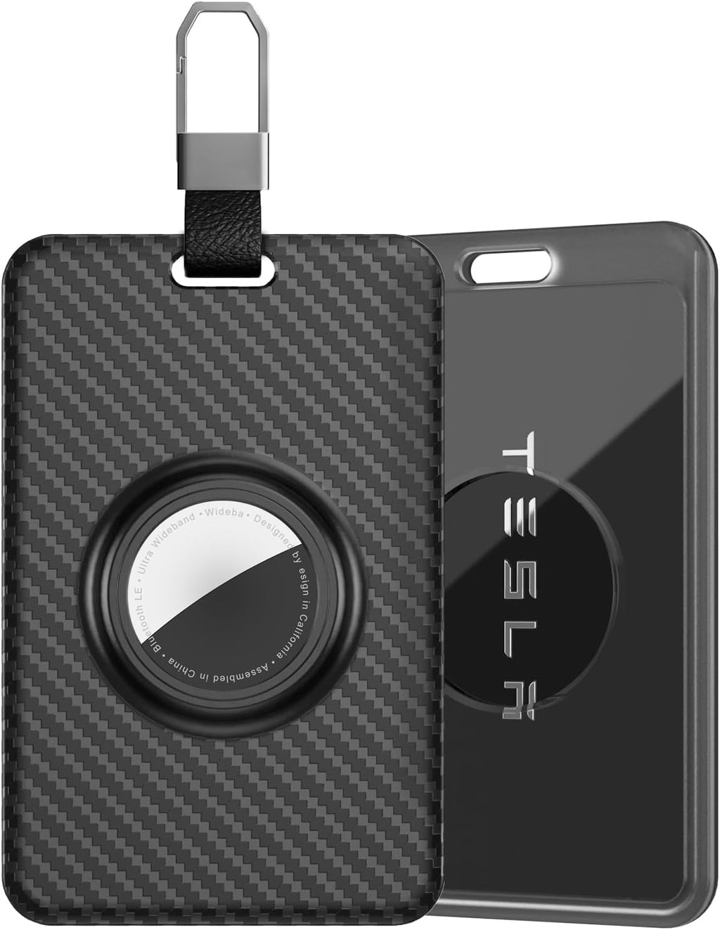 DSI - Key Card Holder for Tesla with AirTag Slot TNSNK Carbon Fiber Cover Protective Card Case with Keychain for Tesla Key 3 Y S X (Black)