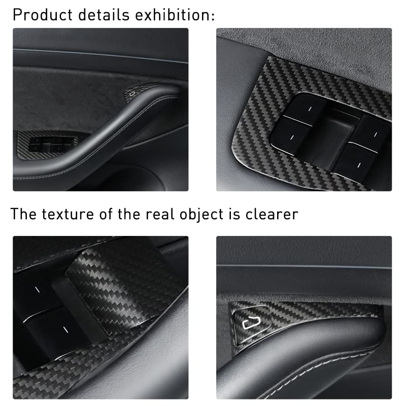 DSI - COMPLETE INTERIOR KIT - 14pcs Carbon Fiber Car Window Glass Lift Button Trim Switch Cover for Tesla Model 3 (2021-2023) Model Y (2021-2024) Door Armrest Panel Cover(for New Model 3/Y, Matte Black)