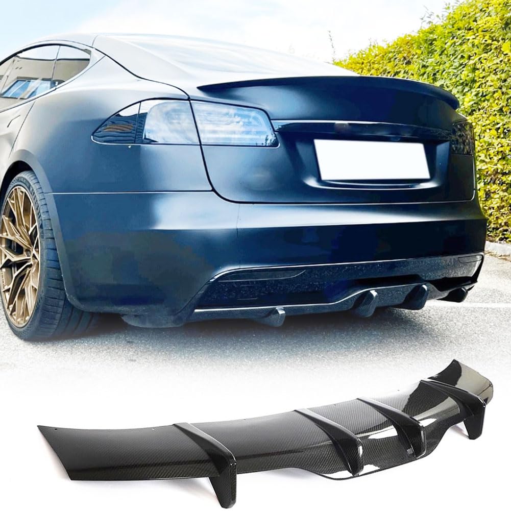 DSI - Real Carbon Fiber Rear Diffuser Fits for Tesla Model S 2021-2024 Sedan 4 Door Air Dam Lower Bumper Lip Spoiler Valance Protector Lip 2022 Body Kit Factory Outlet