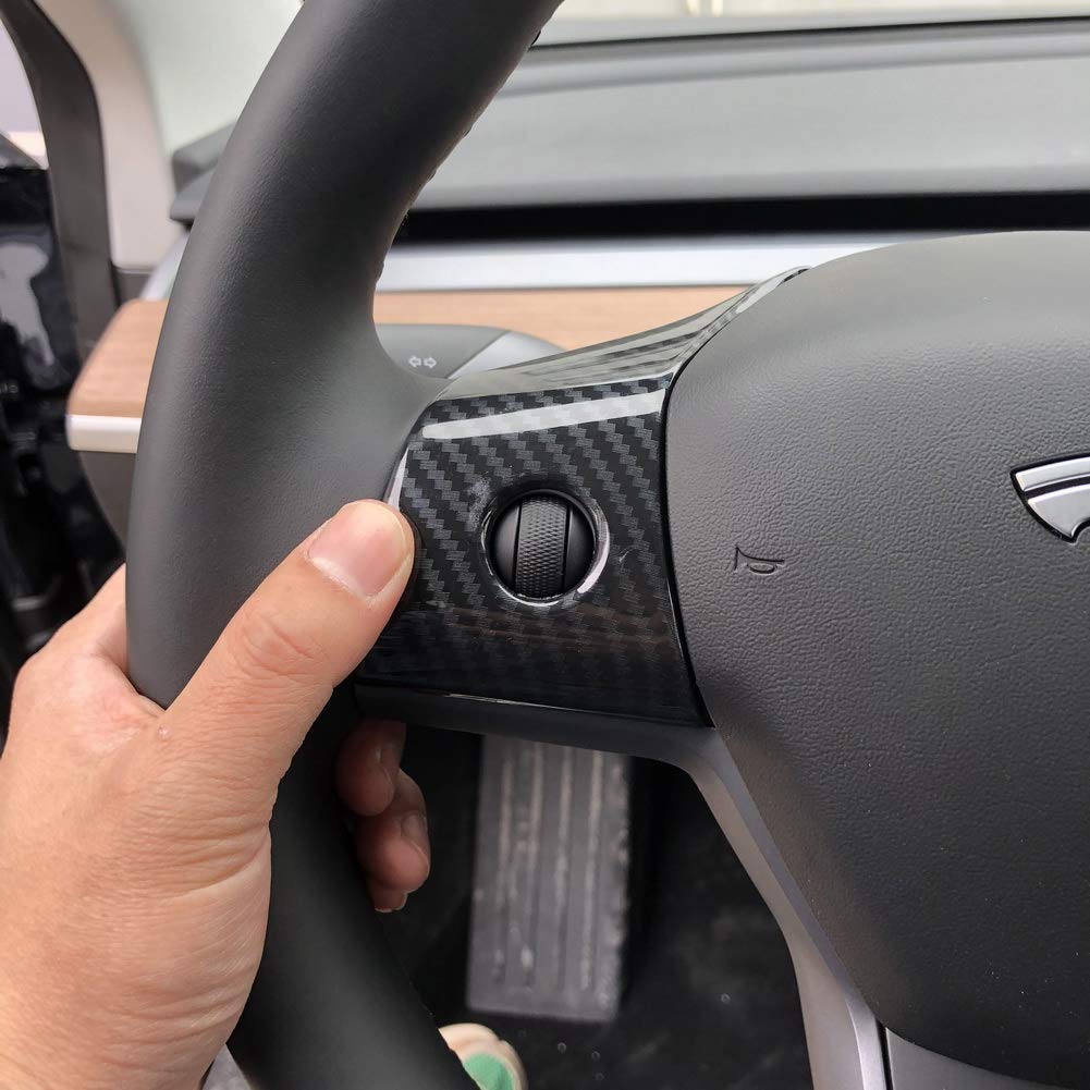 DSI - Carbon Fiber Interior Steering Wheel Cover Trim Accessories for Tesla Model 3 2017-2023, Model Y 2020-2023