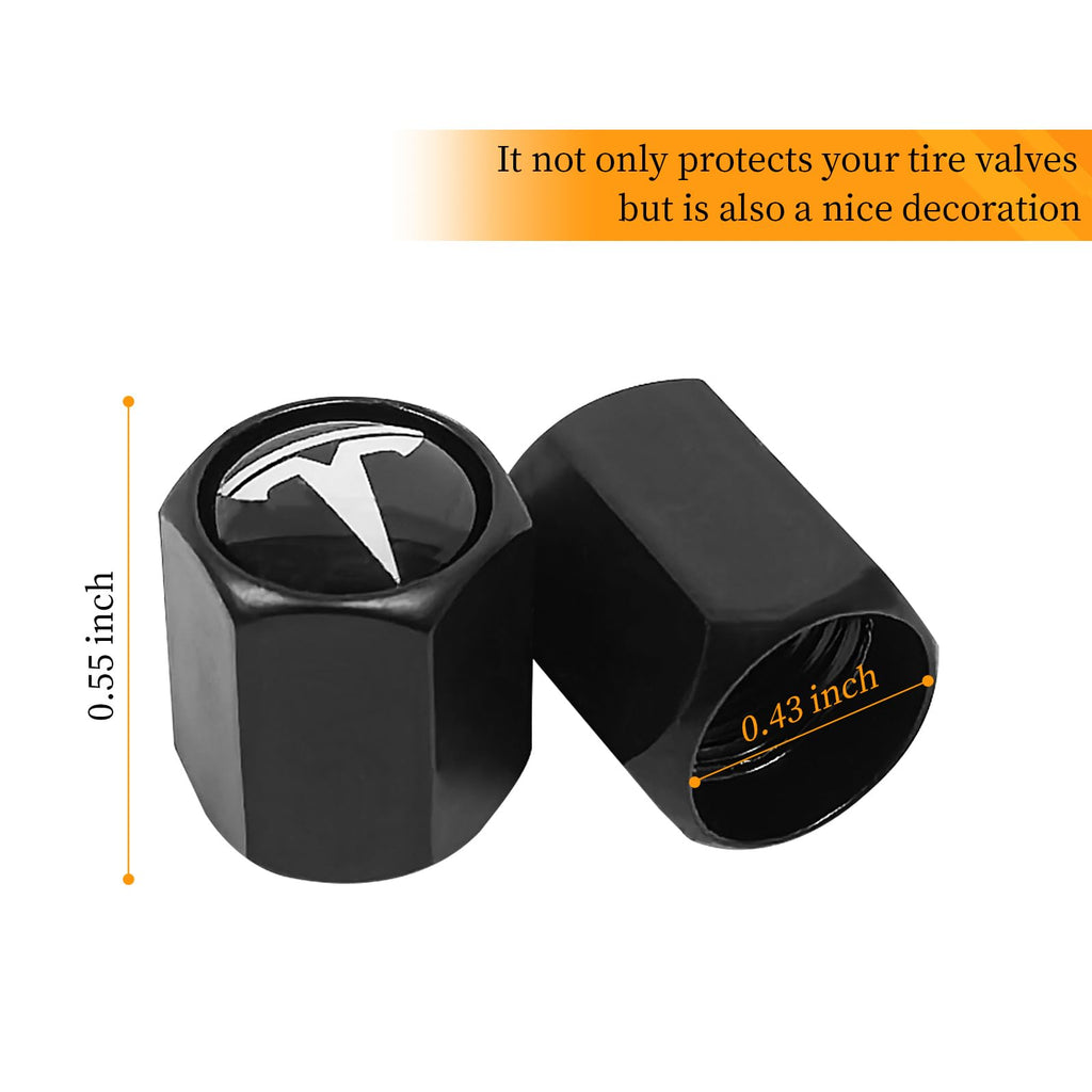 DSI - 5 Pack Tire Valve Stem Caps Leakproof Aluminum Chrome Tire Valve Caps with Rubber O-Rings Compatible with for Tesla Model 3, S, X, Y (White Logo)