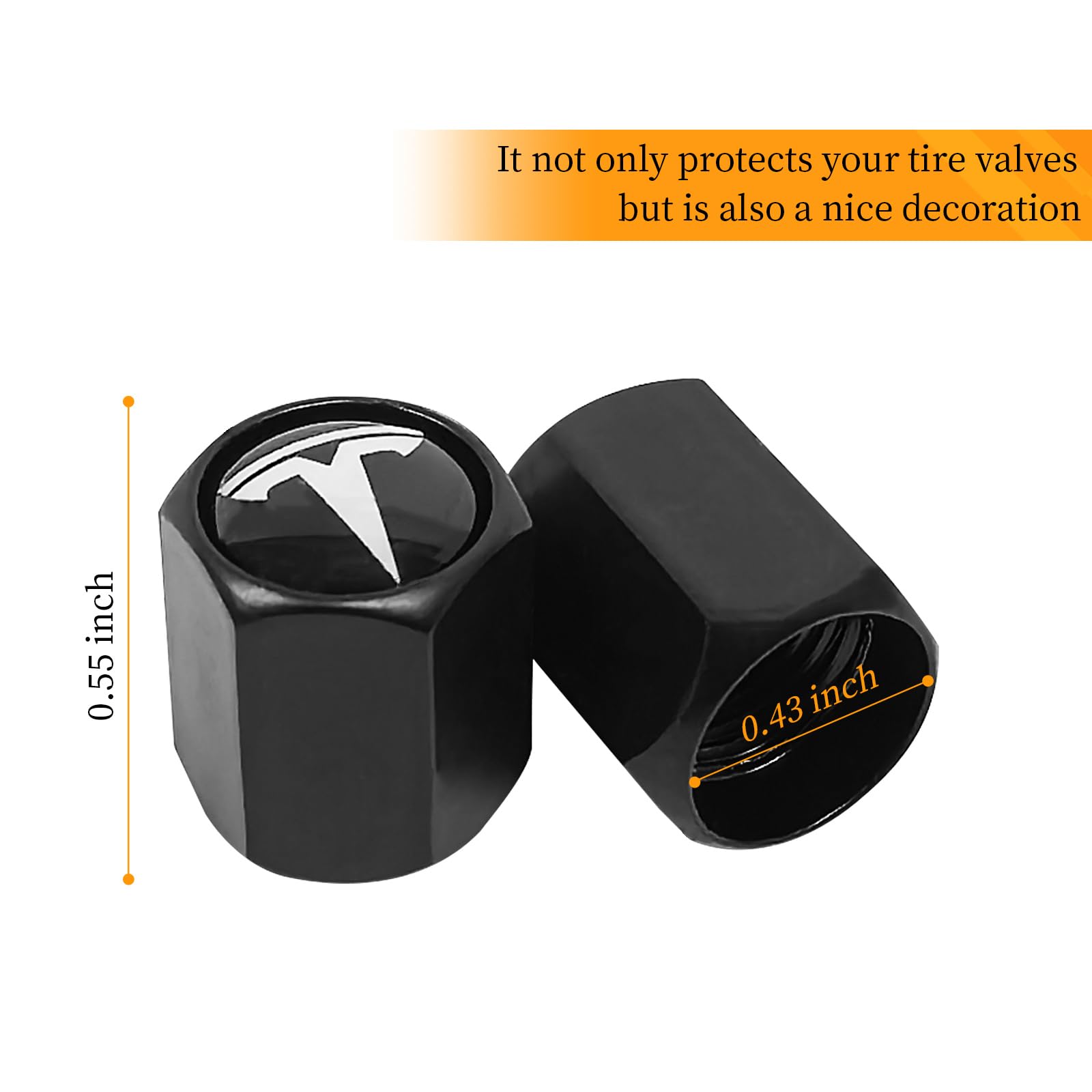 DSI - 5 Pack Tire Valve Stem Caps Leakproof Aluminum Chrome Tire Valve Caps with Rubber O-Rings Compatible with for Tesla Model 3, S, X, Y (White Logo)