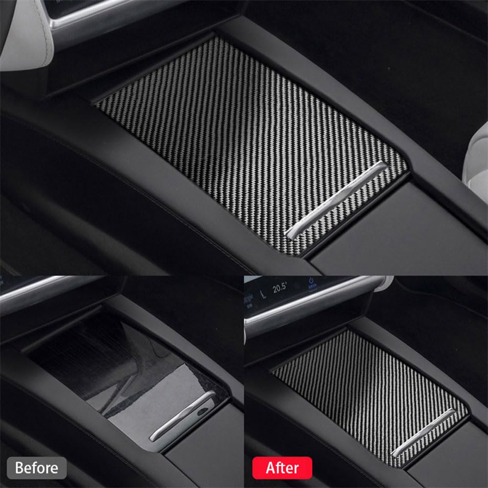 DSI -  Fits Tesla Model X S 2014-2020 Carbon Fiber Console Storage Box Panel Cover Trim Decoration Film