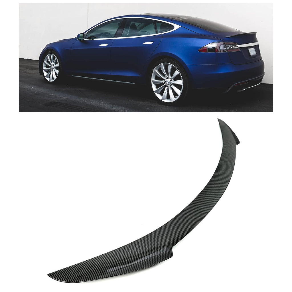 DSI - Rear Trunk Spoiler Compatible with 2012-2021 Tesla Model S JC Style Trunk Lid Wing Lip Splitter Air Deflector ABS Plastic Carbon Fiber Style