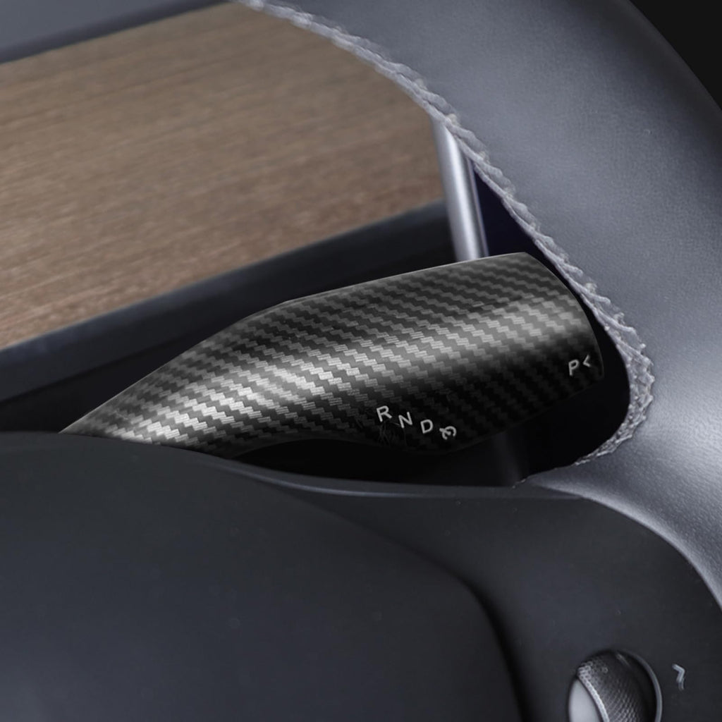 DSI - Steering Lever Cover for Tesla Model 3 Model Y 2017-2024, Carbon Fiber Pattern Car Gear Shift Cover, Steering Wheel Cover Tesla Model 3 Model Y 2024 Accessories(Glossy Carbon Fiber Pattern)