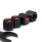 DSI - Red Tire Valve Stem Caps for Tesla Model 3, S, X, Y | Leakproof Aluminum Tire Valve Caps with Rubber O-Rings Compatible with Tesla Car Accessories | Tire Valve Stem Covers Tire Caps 4 Pack