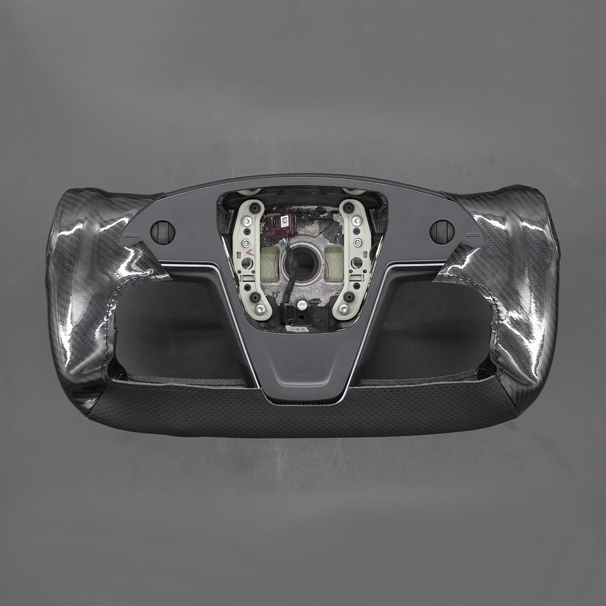 DSI - Hand Stitch Black Genuine Leather Shiny Yoke Carbon Fiber Steering Wheel Cover Wrap for Tesla Model S Yoke Model X - (wrap only)