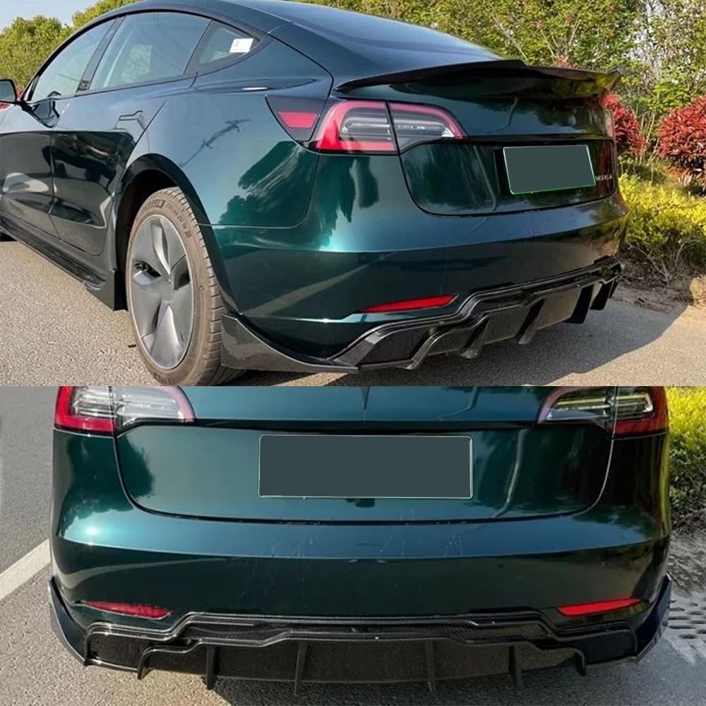 DSI - Rear Lip Bumper Diffuser Compatible with 2017-2022 Tesla Model 3 Lower Bumper Lip Spoiler Body Kit 3PCS (Carbon Fiber Style)