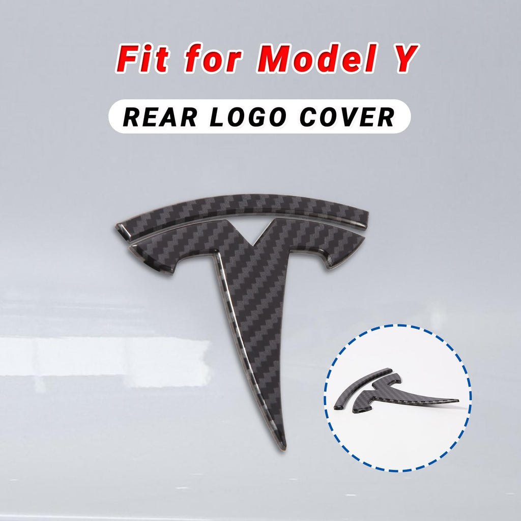 DSI - Model Y Accessories for Tesla 2024 2023 2022 2021 2020 Emblem Sticker 2PCS/Set Logo Decal (Black- Carbon Fiber Pattern)