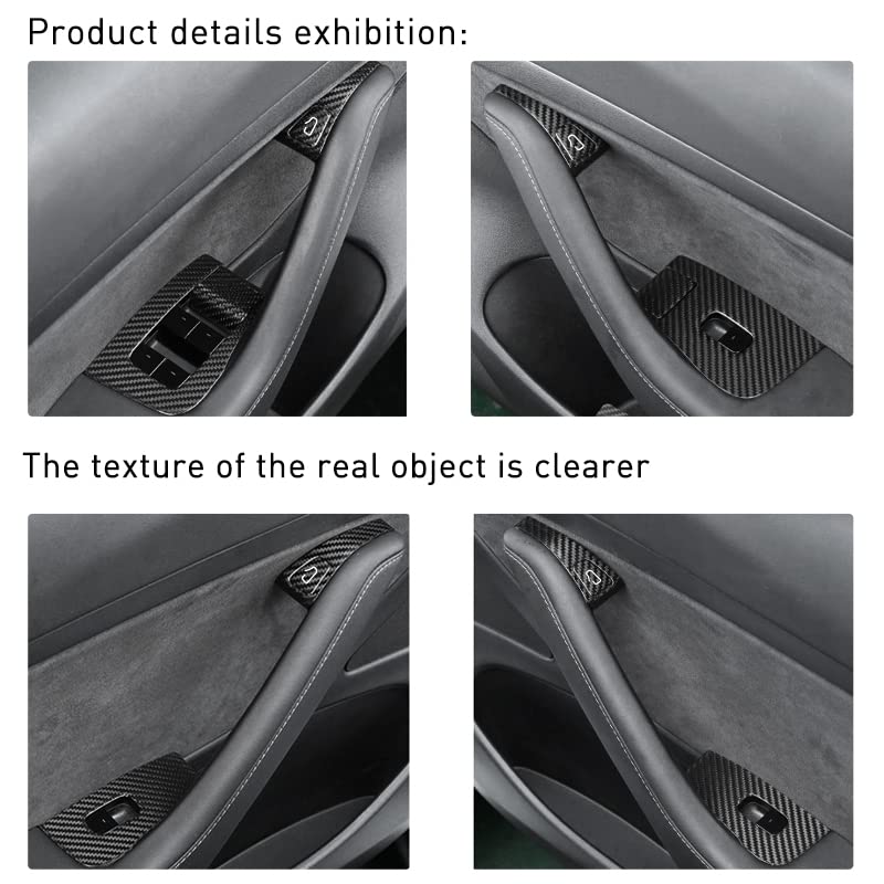 DSI - COMPLETE INTERIOR KIT - 14pcs Carbon Fiber Car Window Glass Lift Button Trim Switch Cover for Tesla Model 3 (2021-2023) Model Y (2021-2024) Door Armrest Panel Cover(for New Model 3/Y, Matte Black)