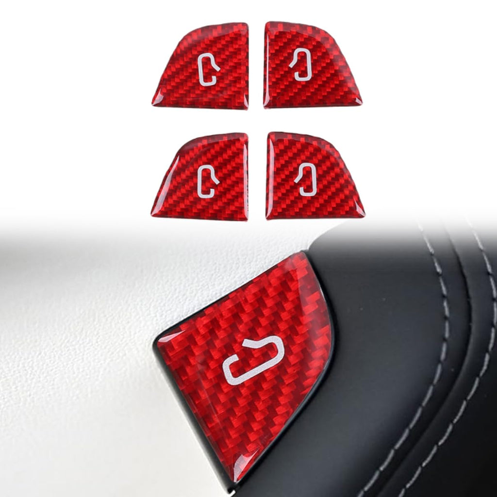 DSI - Carbon Fiber Door Lock Switch Cover Trim for Tesla Model 3 Highland 2024-2026 Model Y Juniper 2025-2026 (Red Carbon Fiber Look)