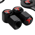 DSI - Red Tire Valve Stem Caps for Tesla Model 3, S, X, Y | Leakproof Aluminum Tire Valve Caps with Rubber O-Rings Compatible with Tesla Car Accessories | Tire Valve Stem Covers Tire Caps 4 Pack