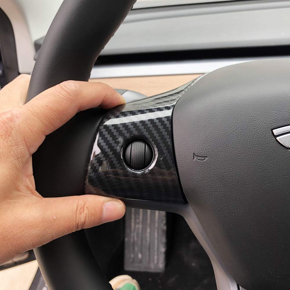 DSI - Carbon Fiber Interior Steering Wheel Cover Trim Accessories for Tesla Model 3 2017-2023, Model Y 2020-2023