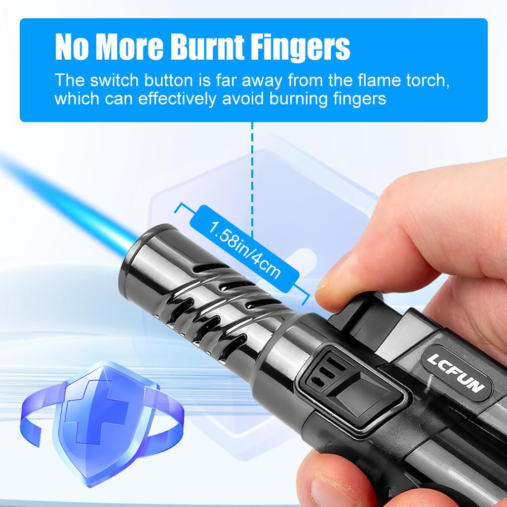 DSI - Torch Lighter 2 Pack Windproof Adjustable Single Jet Flame Butane Lighter Refillable Gas Lighter for Candle Camping Grill BBQ Fireplace (Butane Not Included)