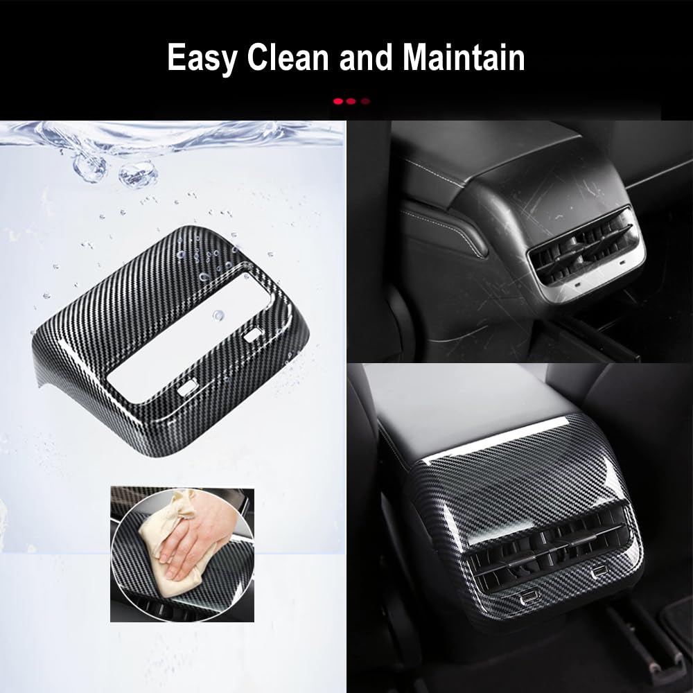 DSI - Rear Center Console Air Condition Vent Cover For Tesla 2016-2023 Model 3 and 2020-2024, Model Y Rear AC Vent Cover Trim, AC Vent Cover Car Decoration Accessories (Bright Carbon Fiber Pattern)