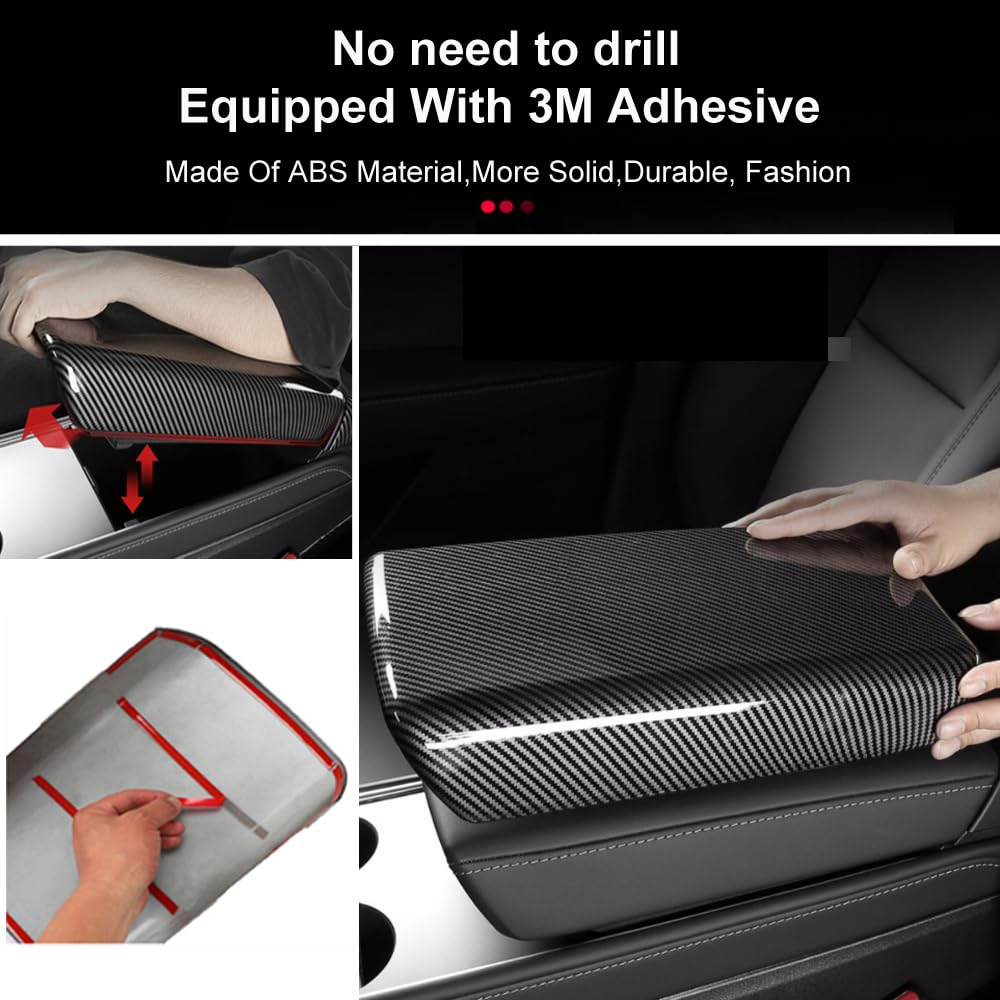 DSI - Center Control Armrest Cover for 2021-2023 Model 3 and 2020-2024 Model Y, Tesla Arm Rest Cover is Made of ABS Material with Carbon Fiber, Not TPE Or Leather (Bright Carbon Fiber Pattern)