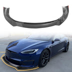 DSI - 2021-2025 Tesla Model S - Front Bumper Lip Spoiler, Fits all 2021-2025 Tesla Model S, PP Black with Carbon Fiber Print Track Pack Style Add-on Front Splitter Air Dam Chin Protector, (3 Piece)