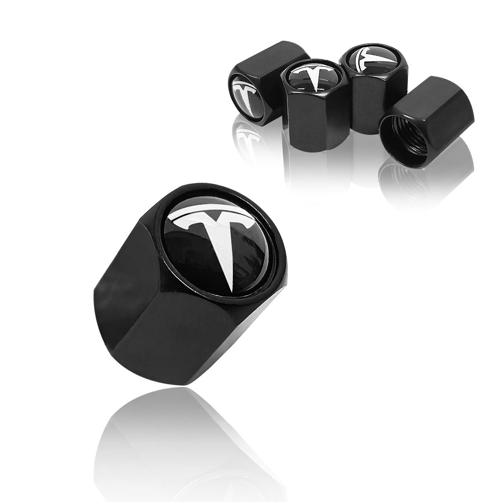 DSI - 5 Pack Tire Valve Stem Caps Leakproof Aluminum Chrome Tire Valve Caps with Rubber O-Rings Compatible with for Tesla Model 3, S, X, Y (White Logo)