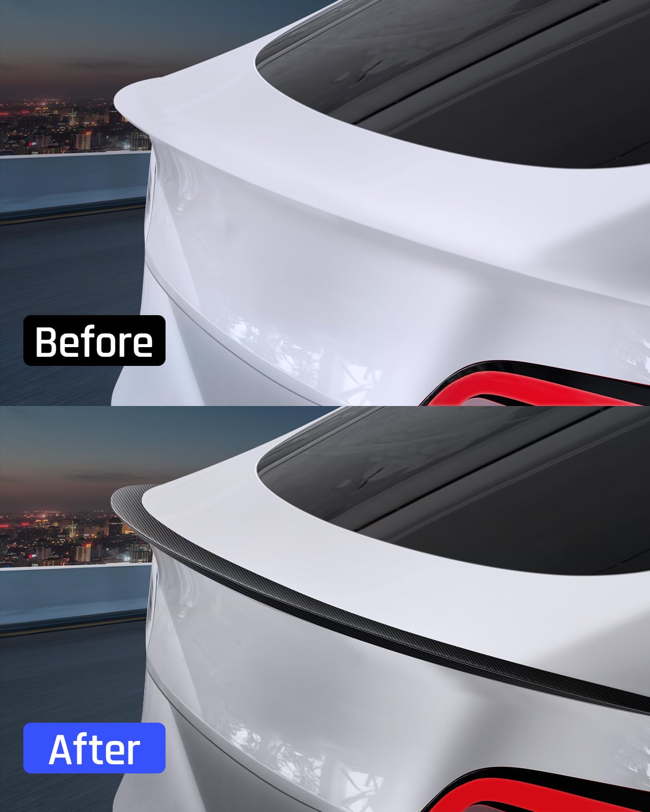 DSI - Real Carbon Fiber Rear Spoiler Wing with Center Console Wrap Cover Kit Screen Protector Frame Compatible for 2021-2024 Tesla Model Y Glossy Black (Set of 3)