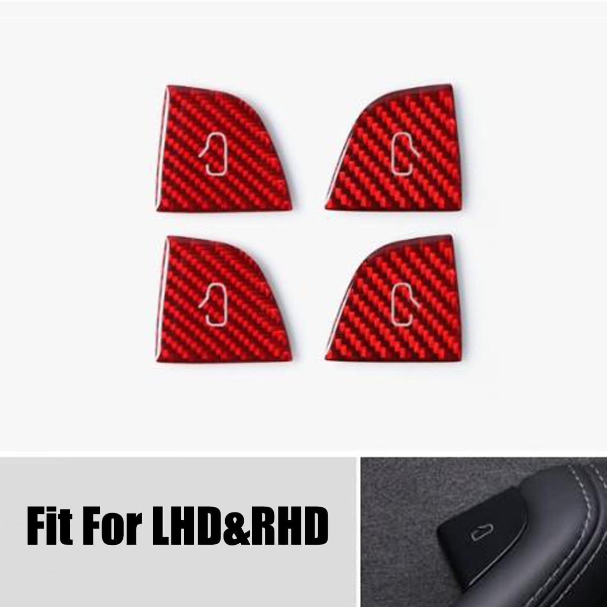 DSI - Carbon Fiber Door Lock Switch Cover Trim for Tesla Model 3 Highland 2024-2026 Model Y Juniper 2025-2026 (Red Carbon Fiber Look)