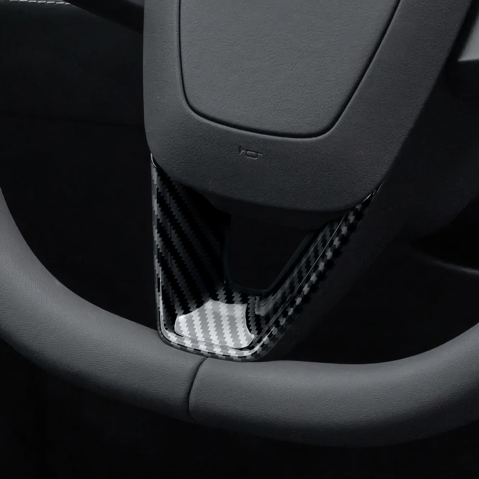 DSI - FITS Tesla Model 3 Highland 2024 2025 2026 Model Y Juniper 2025 2026 Accessories Interior Car Steering Wheel Trim Carbon Style ABS Decal Sticker (Style A)