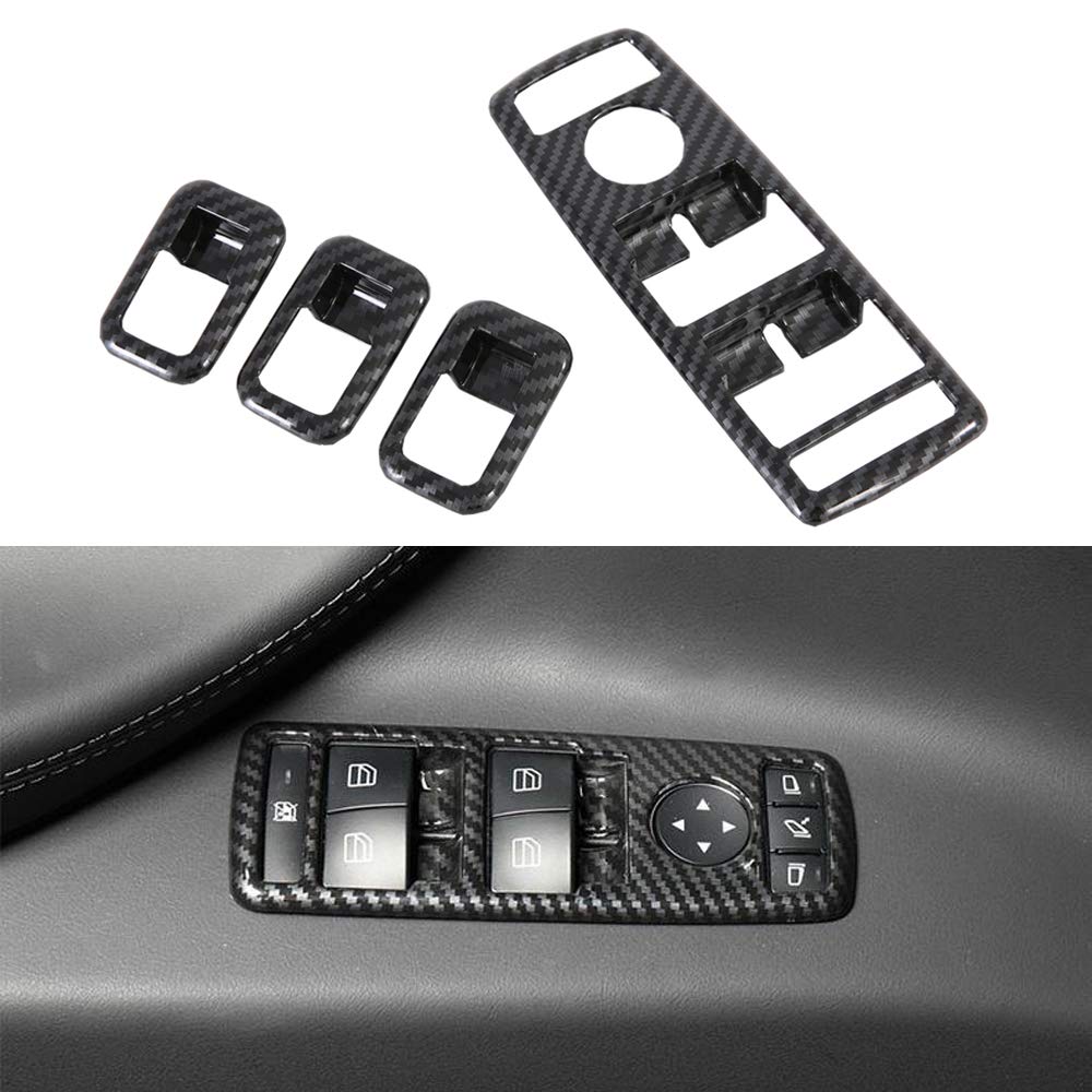 DSI - Window Lift Switch Button Panel Cover Bezel Frame for Tesla Model X Model S 2016-2020 Car Interior Accessories ABS Imitation Carbon Fiber Inner Decoration (Pack of 4)