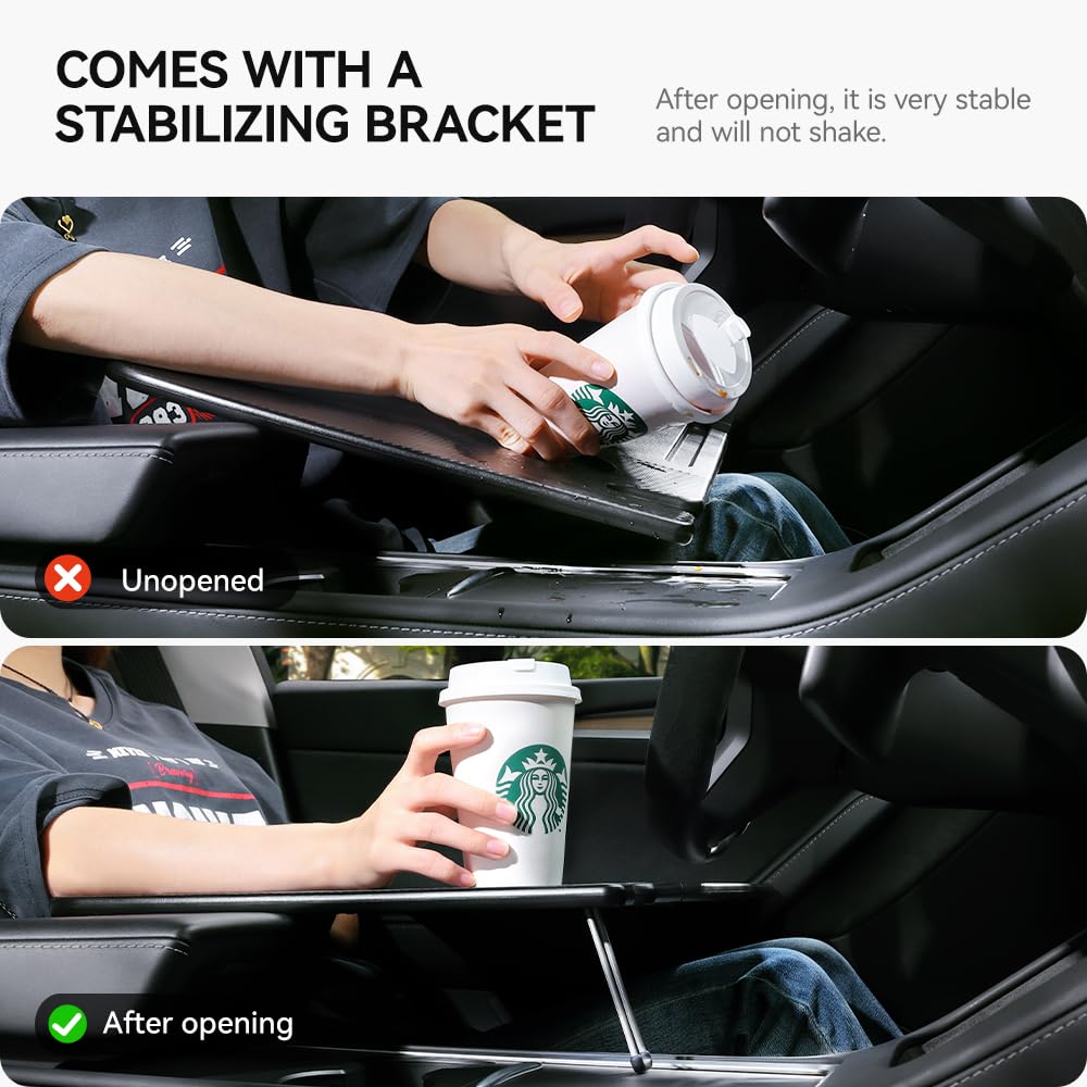 DSI - Foldable Desk Food Tray (Carbon Edition) for Tesla Model Y Model 3 S X Y Juniper- Upgraded Table with Support Leg for Dining, in-Car Work, Travel and Outdoor