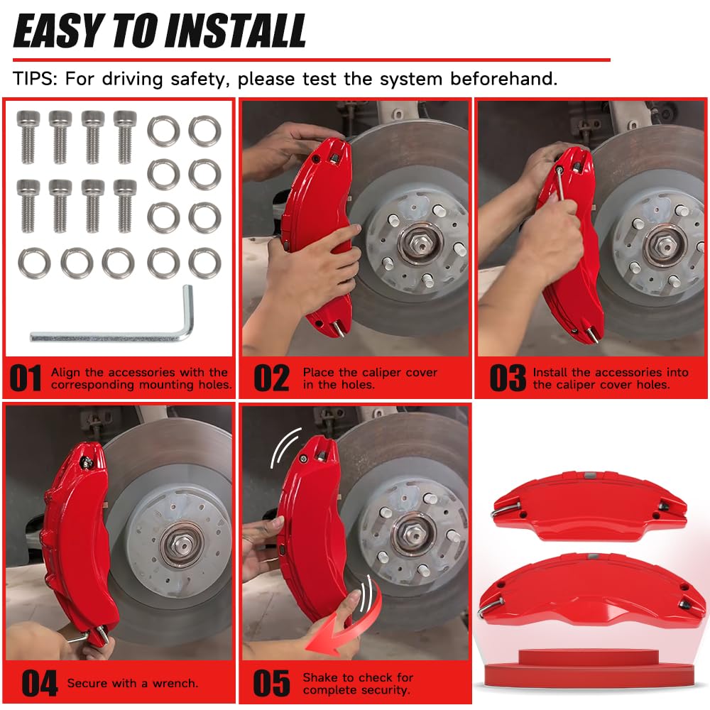 DSI - Brake Caliper Covers Compatible with Tesla Model Y Juniper 2025-2026, 19 20 inch Front and Rear Brake Wheel Hub Brake Caliper Covers 4 Pcs For Model Y Juniper Accessories Red