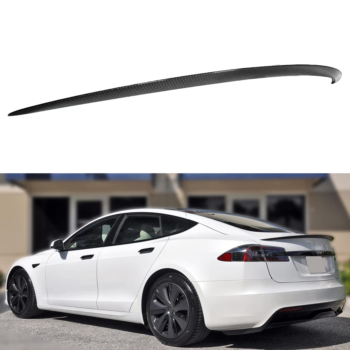 DSI - OE Plaid Style Real Carbon Fiber Trunk Spoiler Wing Compatible for 2021-2024 Tesla Model S All Models