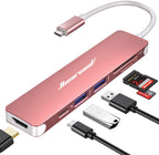 DSI - USB C Hub,USB-C Dongle, 7IN1 USBC to HDMI MultIple Adapter Compatible for MacBook Dell Lenovo Asus Thunderbolt 3 Thunderbolt 4 Type C Docking Station (HDMI USB3.0 TF/SD PD)-Rose Gold