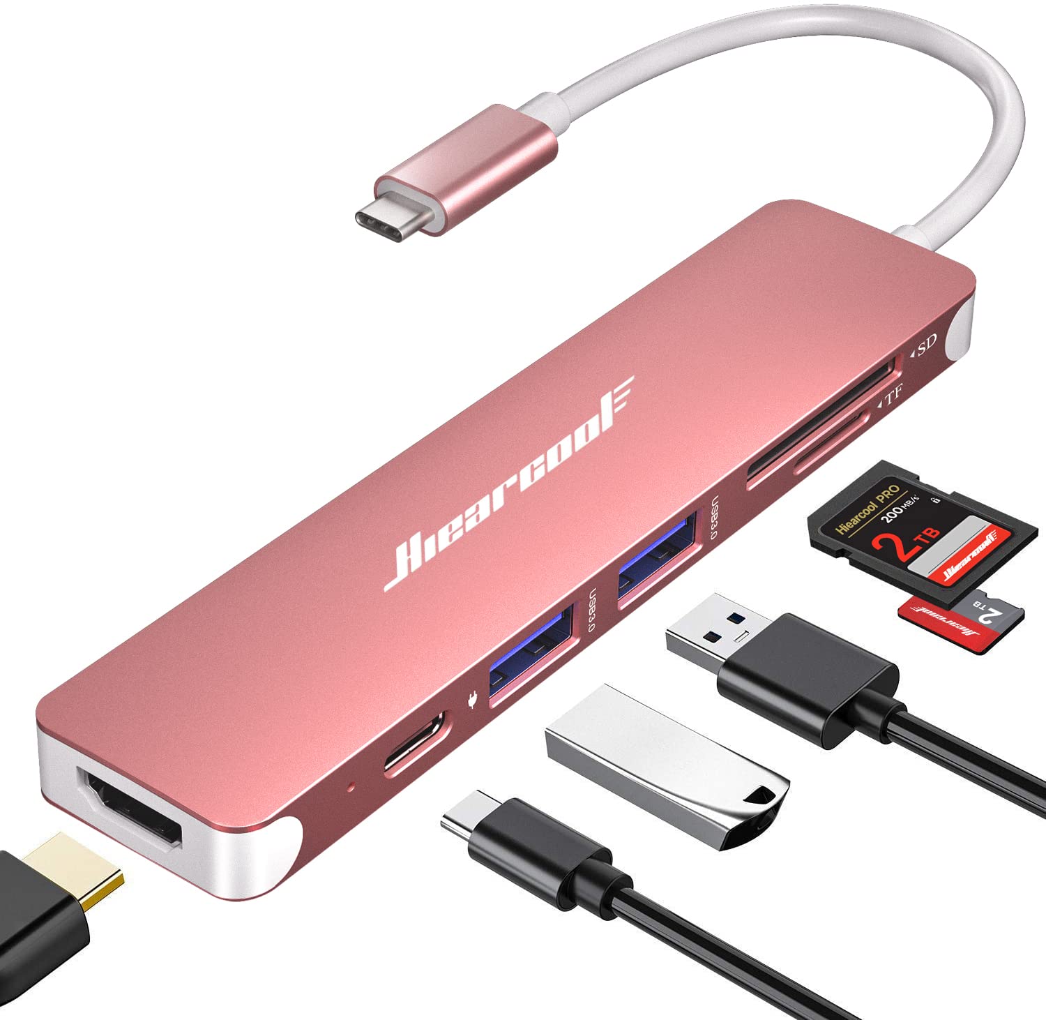 DSI - USB C Hub,USB-C Dongle, 7IN1 USBC to HDMI MultIple Adapter Compatible for MacBook Dell Lenovo Asus Thunderbolt 3 Thunderbolt 4 Type C Docking Station (HDMI USB3.0 TF/SD PD)-Rose Gold