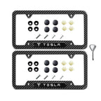 DSI - Carbon Fiber License Plate Frames for Tesla Model 3, Model Y, Model X, Model S, 2 Piece Weather Resistant Aluminum Alloy Black License Plate Holder with Screw Caps Cover