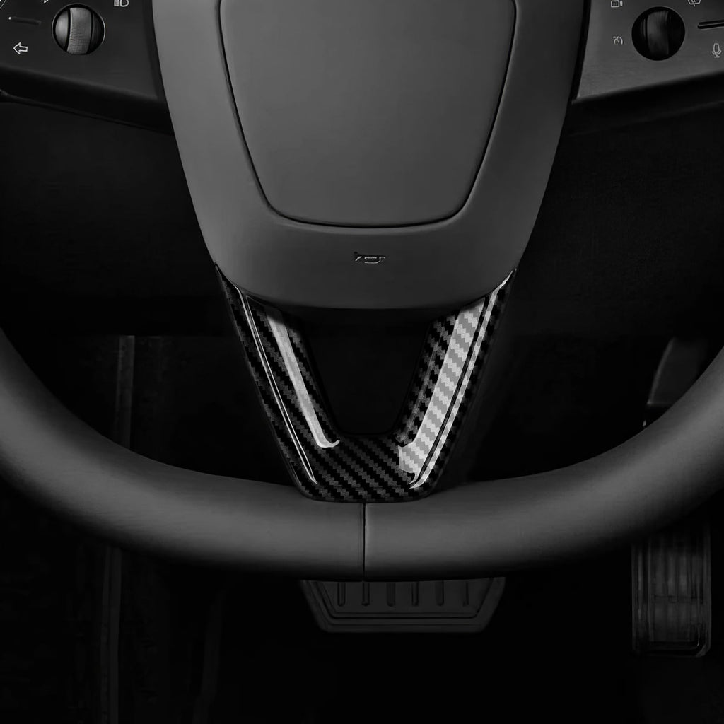 DSI - FITS Tesla Model 3 Highland 2024 2025 2026 Model Y Juniper 2025 2026 Accessories Interior Car Steering Wheel Trim Carbon Style ABS Decal Sticker (Style A)