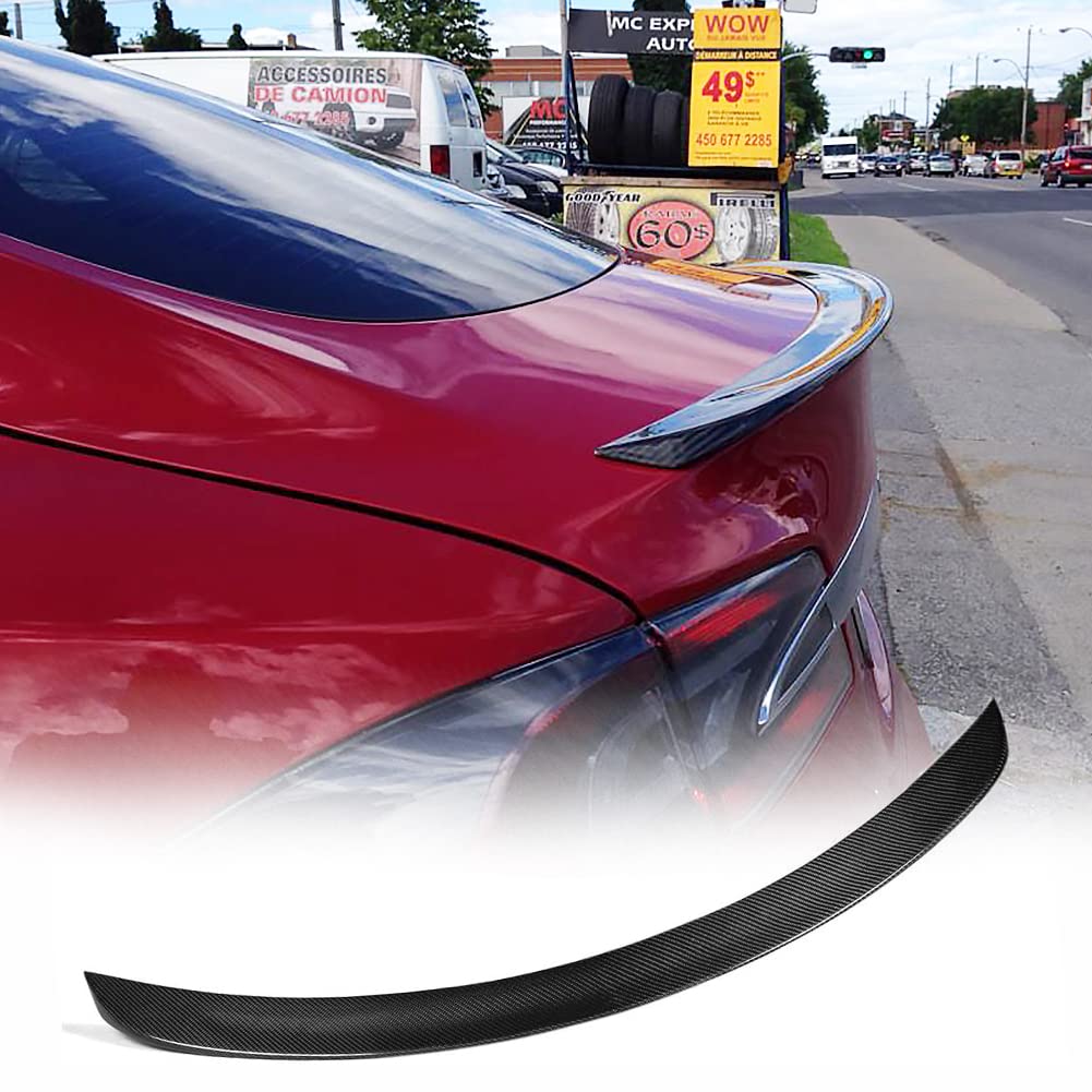 DSI - FITS Model S Carbon Fiber Trunk Spoiler for Tesla Model S 2012-2025 P85 70D Base Sedan 4-Door Rear Spoiler Boot Lid High Kick Wing Lip Factory Outlet (Gloss Black)