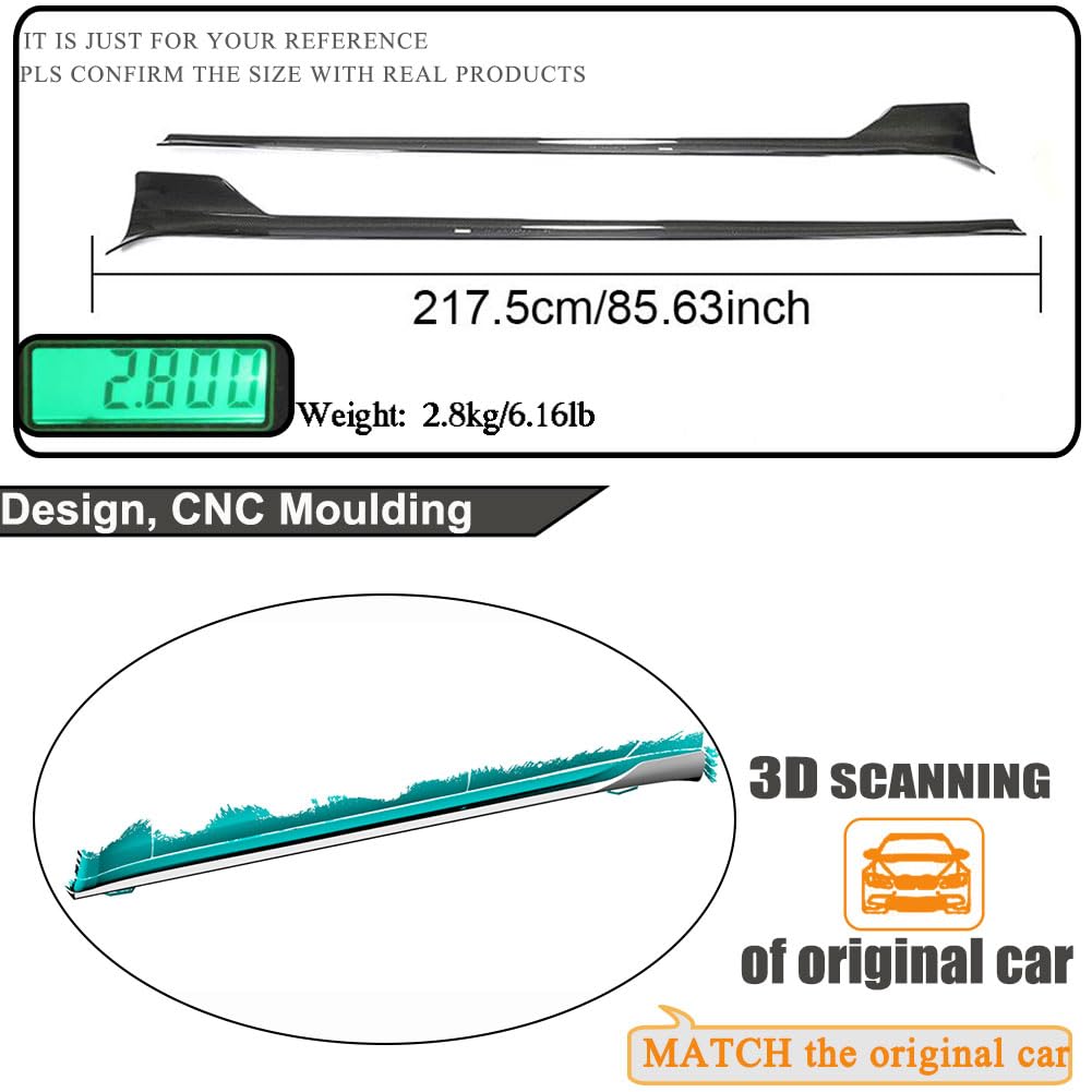 DSI - REAL Carbon Fiber Side Skirts for Tesla Model S Plaid 2021-2024 Under Door Rocker Panels Valance Extension Lip Factory Outlet