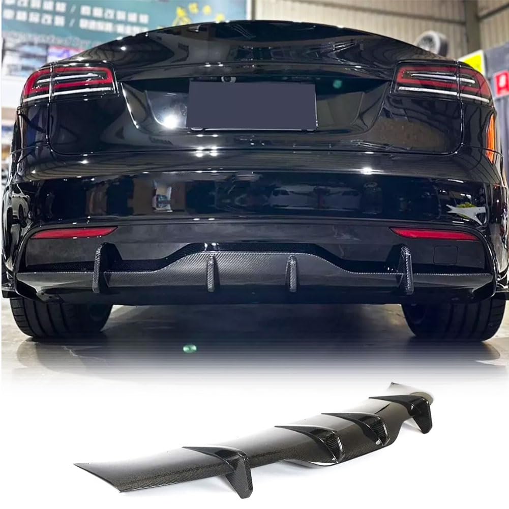 DSI - Real Carbon Fiber Rear Diffuser Fits for Tesla Model S 2021-2024 Sedan 4 Door Air Dam Lower Bumper Lip Spoiler Valance Protector Lip 2022 Body Kit Factory Outlet