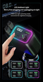 DSTAR - 3 in 1 Retractable Car Charger Adapter & FM Transmitter Bluetooth Mp3 Player- Max 65W + 18W with 2 PD Fast Charging,2 Retractable Cables & USB-A Music Playback for iPhone,iPad,Samsung,Pixel