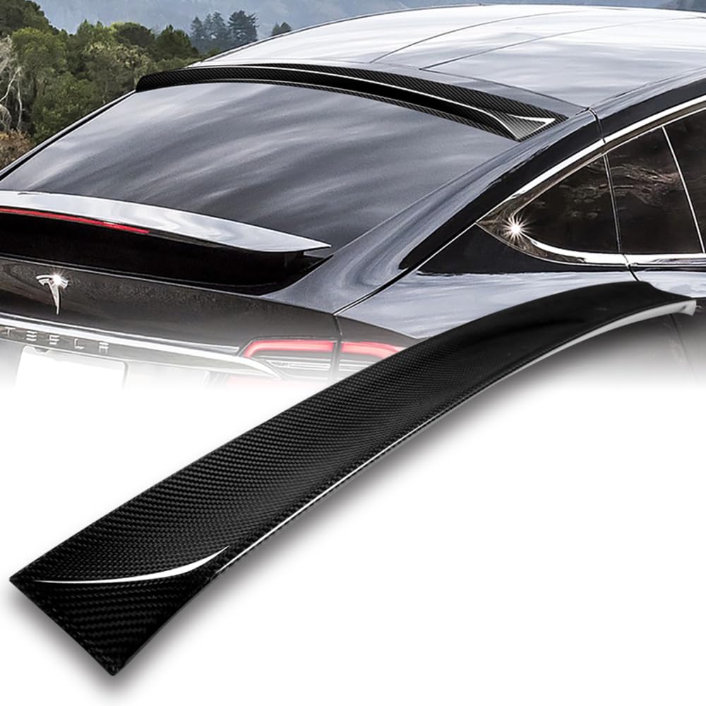 DSTAR - 7PCS Set Front Bumper Lip & Real Carbon Fiber Rear Trunk Spoiler Wing & Rear Roof Spoiler Compatible with 2022-2025 Tesla Model X, 2023 2024 (Painted Carbon Fiber Lip)