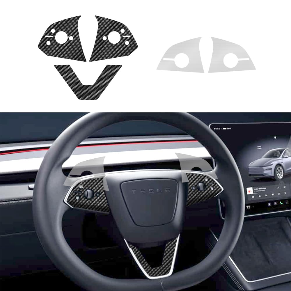 DSI - Tesla Model Y Juniper 2025 Release Steering Wheel Trim Carbon Fiber Protector Wrap Cover 1 Set, Including Button Area Protection, Perfect Protection, Stickers