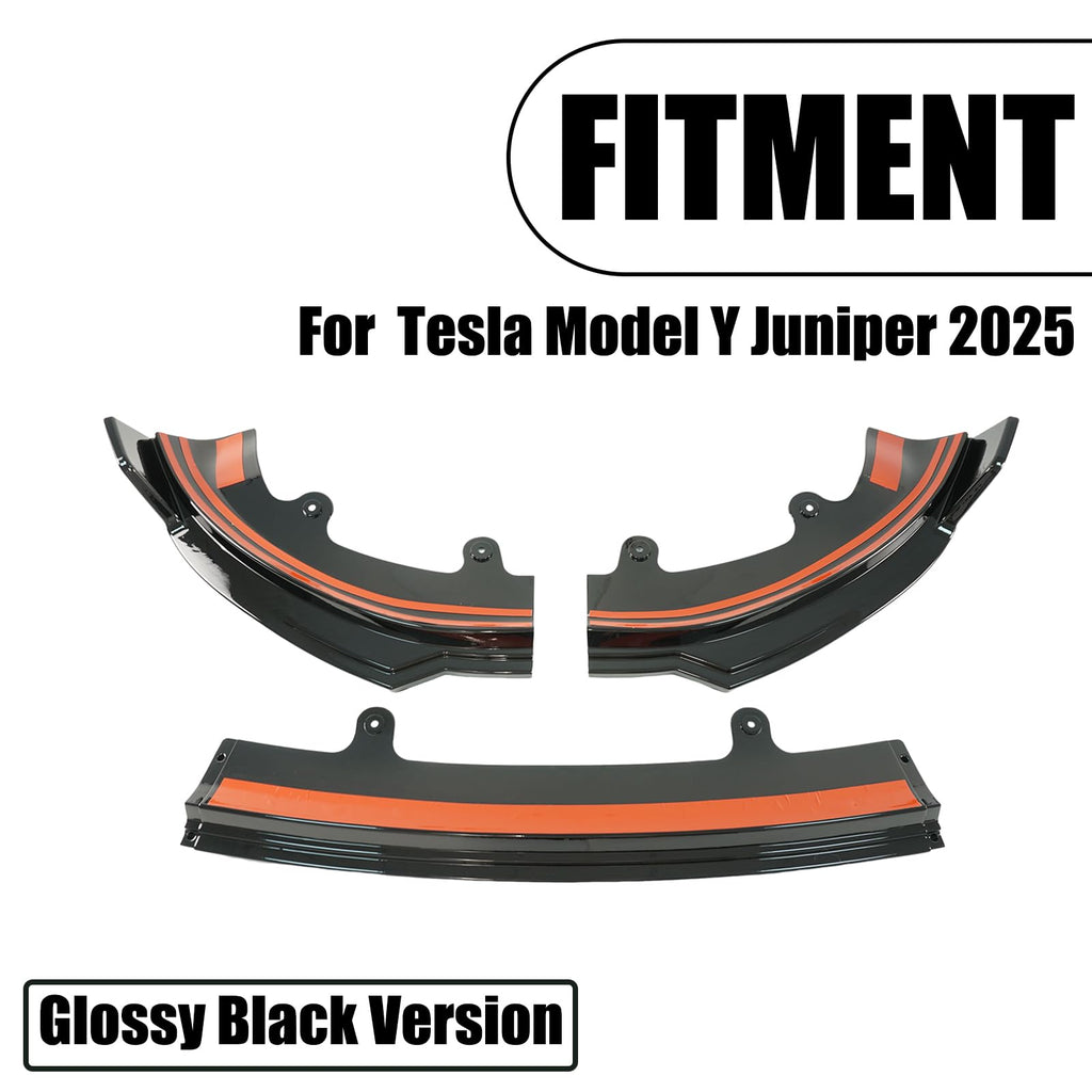 DSI - 3-Piece Front Lip Spoiler Kit for Tesla Model Y Juniper 2025, Gloss Black Lower Bumper Splitter