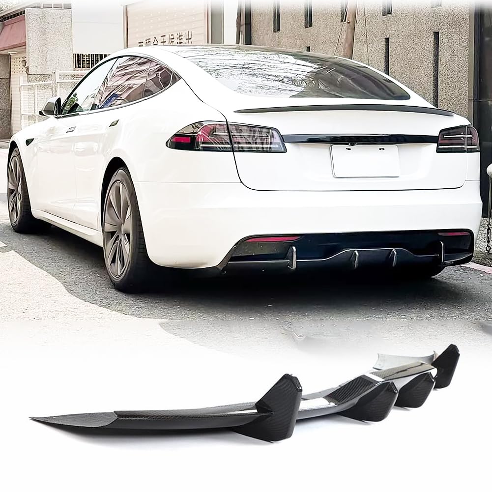 DSI - REAL - Carbon Fiber Rear Diffuser for Tesla Model S 2021 2022 2023 Rear Bumper Splitters Lower Lip Spoiler Valance Protector Factory Outlet