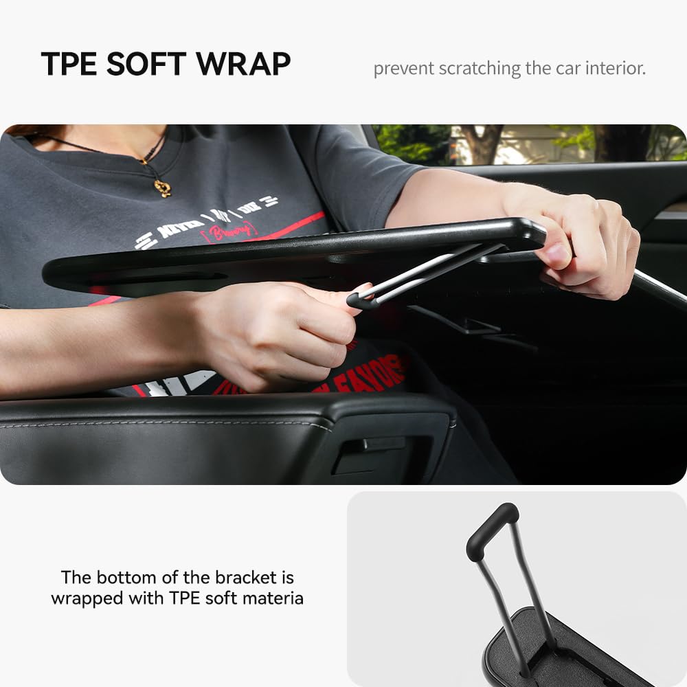 DSI - Foldable Desk Food Tray (Carbon Edition) for Tesla Model Y Model 3 S X Y Juniper- Upgraded Table with Support Leg for Dining, in-Car Work, Travel and Outdoor