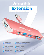 DSI - USB C Hub,USB-C Dongle, 7IN1 USBC to HDMI MultIple Adapter Compatible for MacBook Dell Lenovo Asus Thunderbolt 3 Thunderbolt 4 Type C Docking Station (HDMI USB3.0 TF/SD PD)-Rose Gold