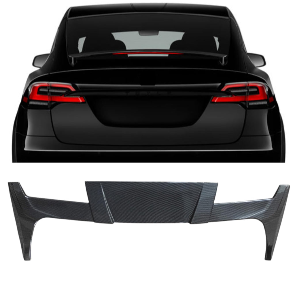 DSI - Carbon Fiber Look Fits for 2016-2025 Tesla Model X Rear Top Window Roof Spoiler Wing ST Style ABS Plastic Exterior Body Kits Trim