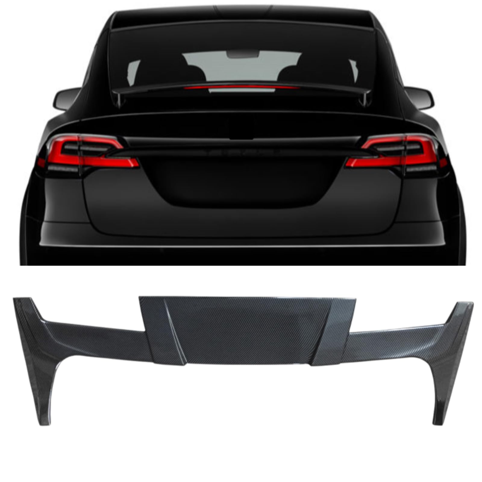 DSI - Carbon Fiber Look Fits for 2016-2025 Tesla Model X Rear Top Window Roof Spoiler Wing ST Style ABS Plastic Exterior Body Kits Trim