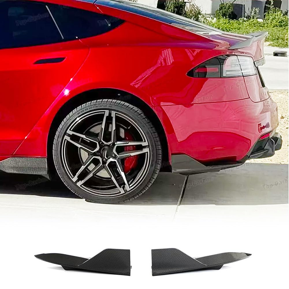 DSTAR - Real Carbon Fiber Rear Bumper Splitters for Tesla Model S Plaid 2021-2023 Sedan 4 Dor Rear Bumper Fins Bumper Canards CF Factory Outlet
