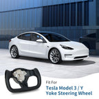 DSI - Yoke Steering Wheel, Black Microfiber Leather with Side Carbon Fiber for Tesla Model 3/Y 2017-2023 With Heating Function
