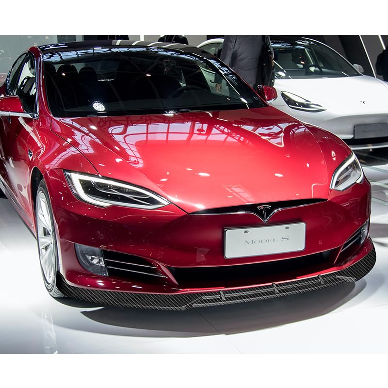 DSI - 9pcs Combo Front Bumper Body Kit Lip + Side Skirt Extensions Diffuser Compatible with 2016-2020 Tesla Model S 2017 2018 2019 (Painted Carbon)