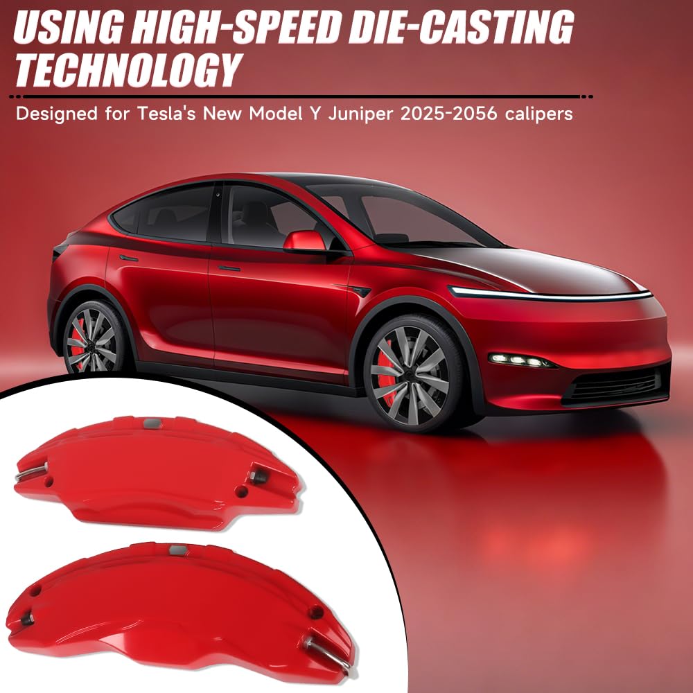 DSI - Brake Caliper Covers Compatible with Tesla Model Y Juniper 2025-2026, 19 20 inch Front and Rear Brake Wheel Hub Brake Caliper Covers 4 Pcs For Model Y Juniper Accessories Red