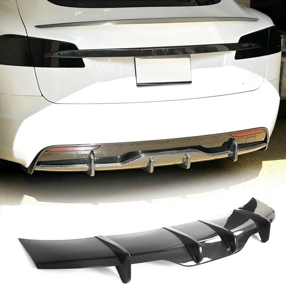 DSI - Real Carbon Fiber Rear Diffuser Fits for Tesla Model S 2021-2024 Sedan 4 Door Air Dam Lower Bumper Lip Spoiler Valance Protector Lip 2022 Body Kit Factory Outlet